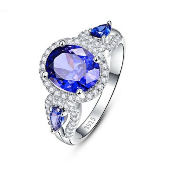 925 Silver Blue Sapphire Ring New - Picture 2 of 6